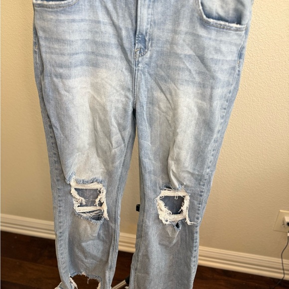 Distressed Light Blue Flare Jeans - Picture 2 of 8